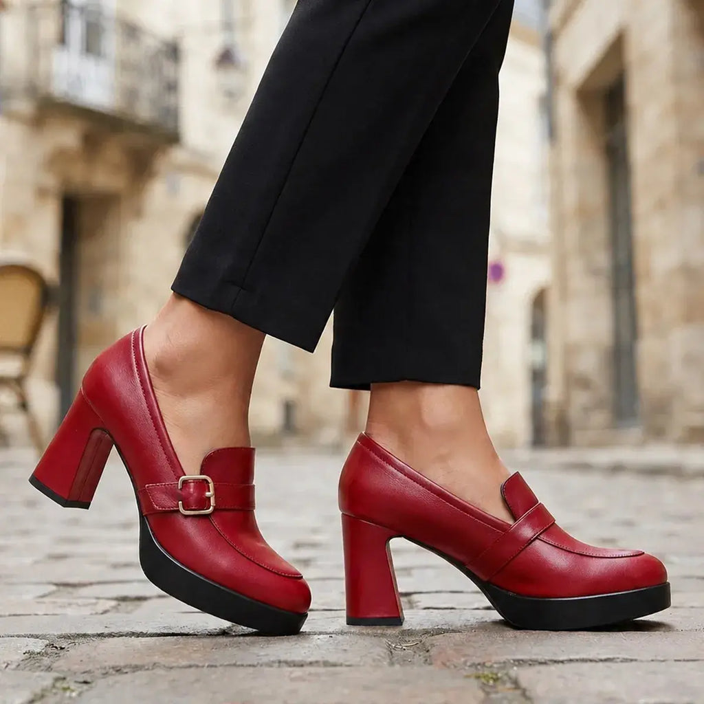 🔥👠【35-40】Nowe skórzane botki z 2026 roku na grubym obcasie. Modne damskie botki na wysokim obcasie.