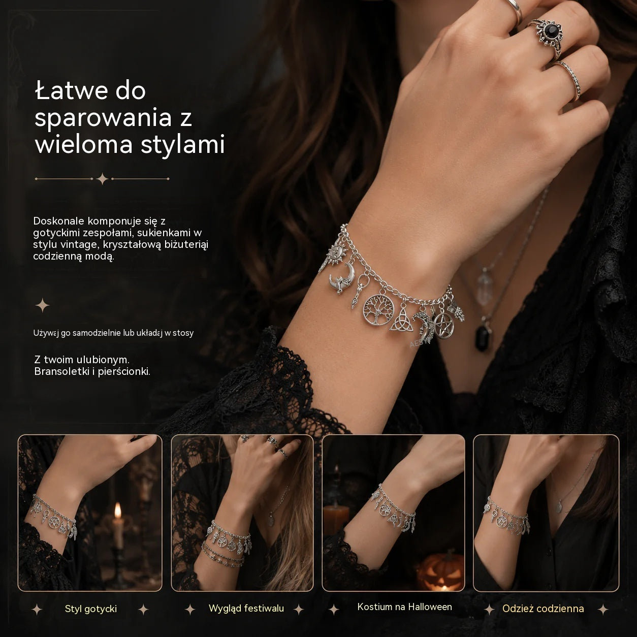 🔥 Kup 1, drugą otrzymasz GRATIS! ✨ Regulowana bransoletka vintage z mistycznymi zawieszkami dla kobiet 🔮 Idealna do stylizacji boho, gotyckich i na prezent 🎁