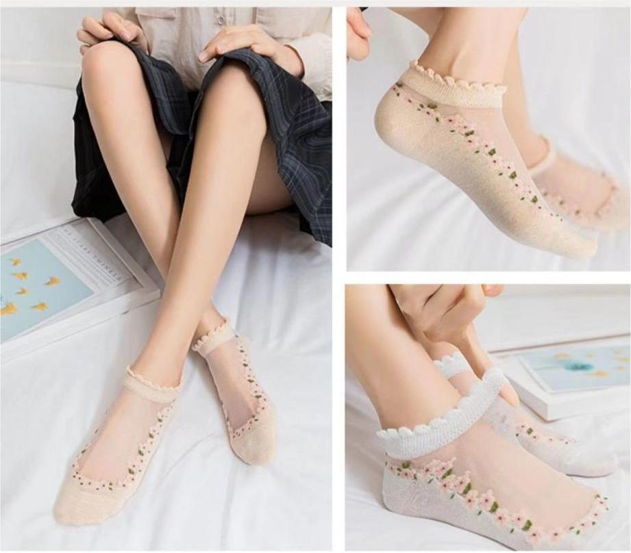 【🔥Oferta ograniczona czasowo🔥】💐【7 par】🧦 letnich oddychających skarpet w kwiaty Materiał: bawełna