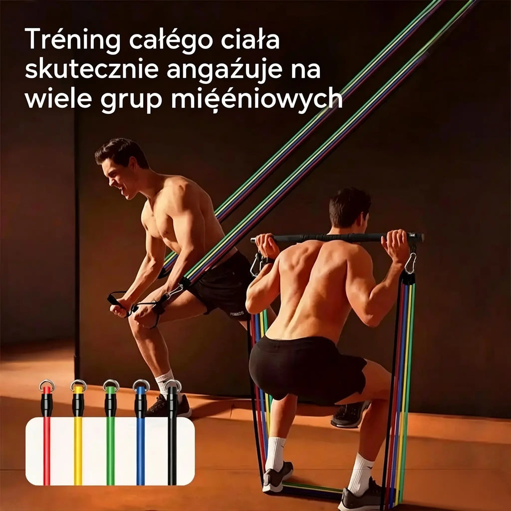 💪13-częściowy zestaw taśm oporowych z rączkami do treningów domowych