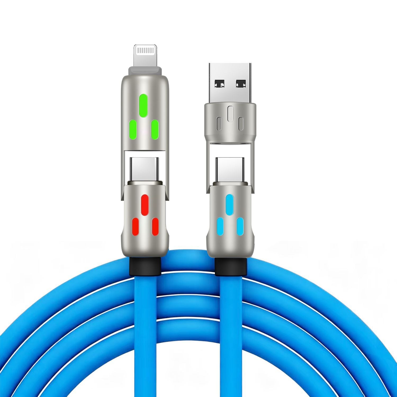 🔥 【2 sztuki za 99 zł】 🔥 (2 metry długości) Kabel 4 w 1 PD 240 W – USB-C, Lightning i szybkie ładowanie USB-A, aluminium i silikon, synchronizacja danych ⚡📱