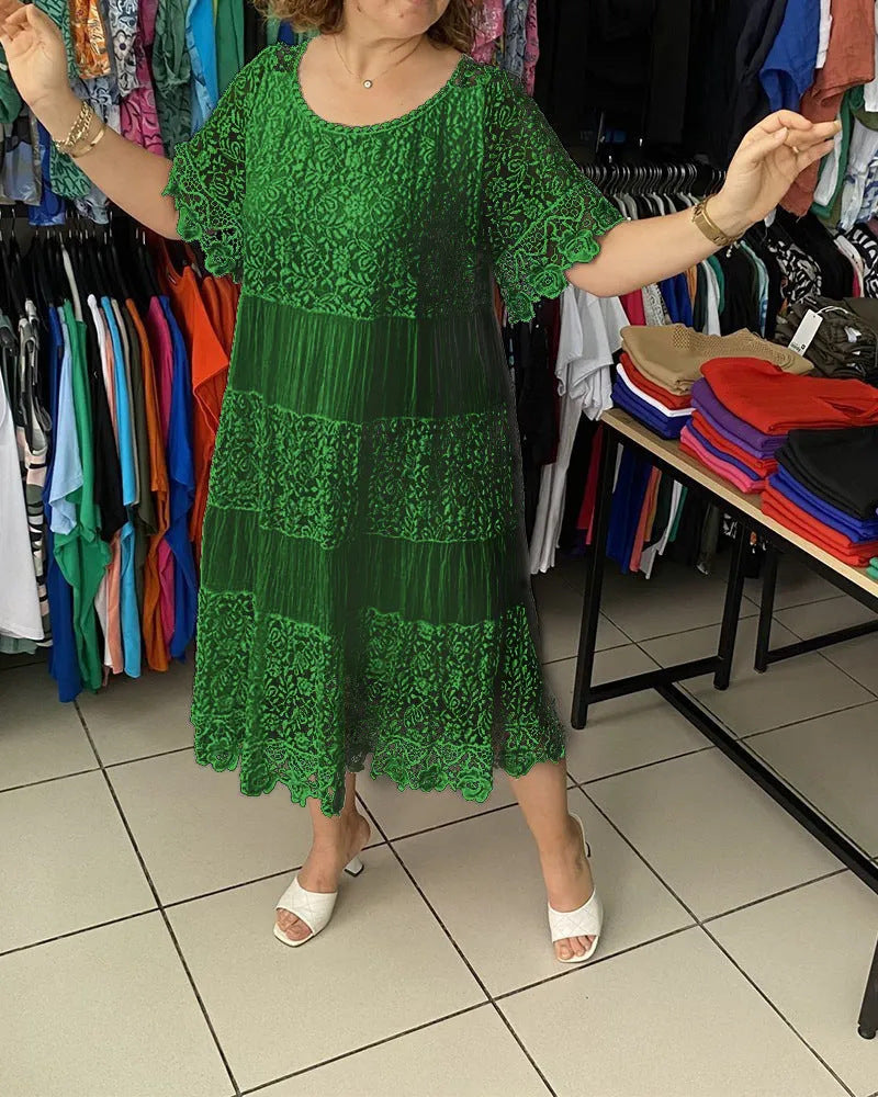 🌺👗【S-5XL】Nowa koronkowa sukienka z krótkim rękawem i okrągłym dekoltem