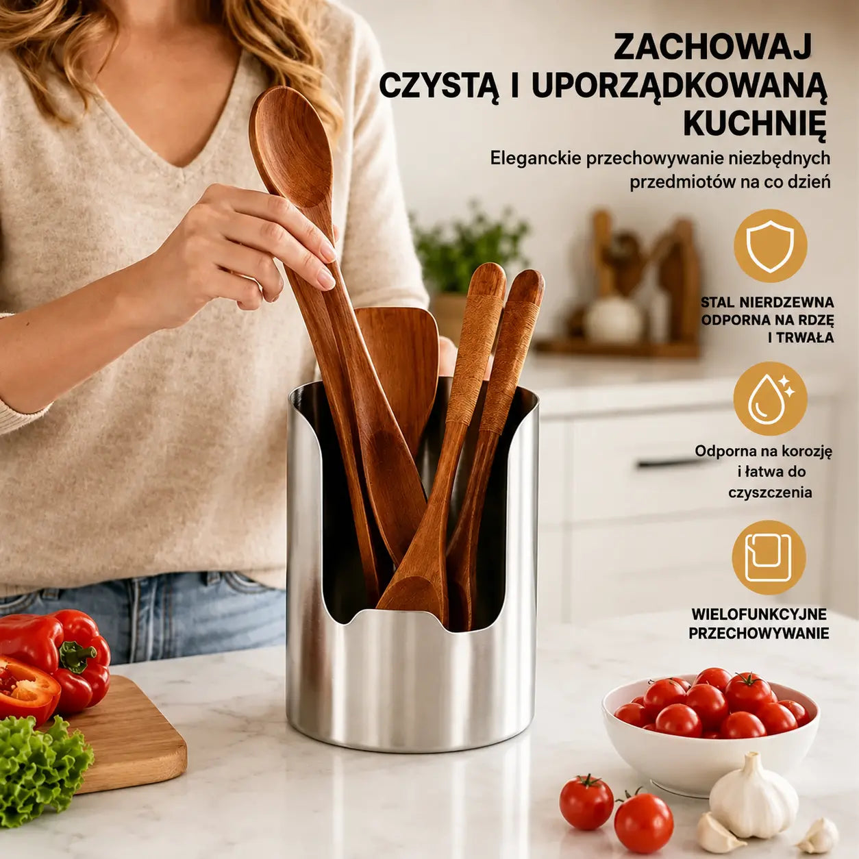 Kup 1, otrzymaj 1 gratis – 【2 szt.】Stojak ze stali nierdzewnej na pokrywki, chochle i łopatki – zintegrowany organizer kuchenny, stabilny i antypoślizgowy.