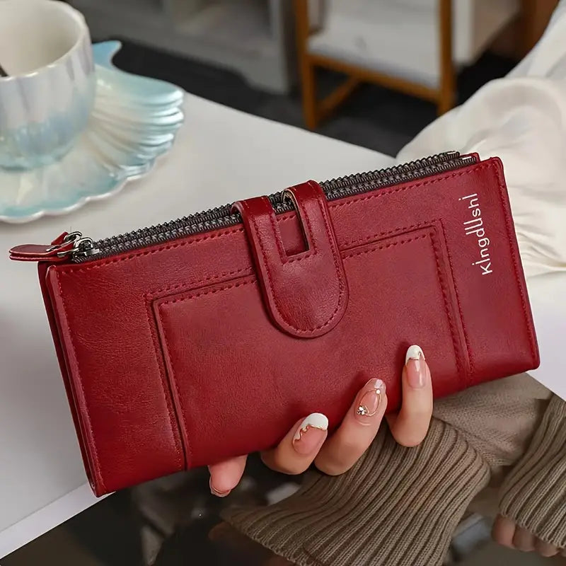 ✨50% OFF 👜 Damski portfel z prawdziwej skóry w stylu vintage, zapinany na podwójny zamek i z wieloma przegródkami na karty