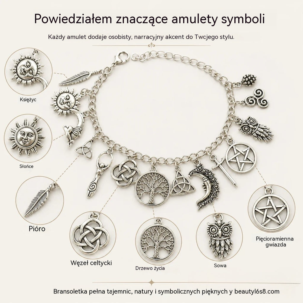 🔥 Kup 1, drugą otrzymasz GRATIS! ✨ Regulowana bransoletka vintage z mistycznymi zawieszkami dla kobiet 🔮 Idealna do stylizacji boho, gotyckich i na prezent 🎁