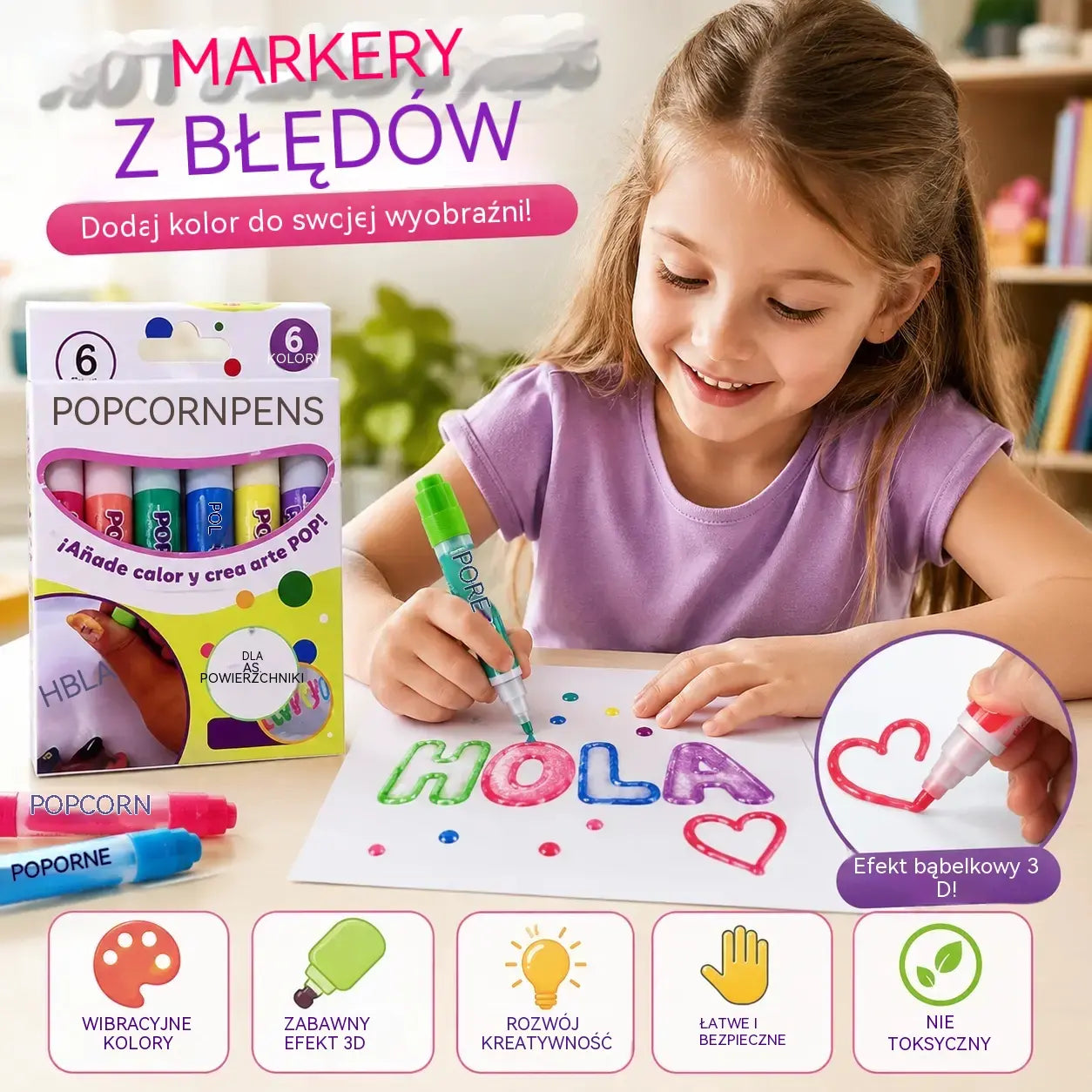🎁【Kup 1, drugi gratis】Długopis do druku 3D dla dzieci: Rysowanie wypukłych wzorów z efektem popcornu (DIY)
