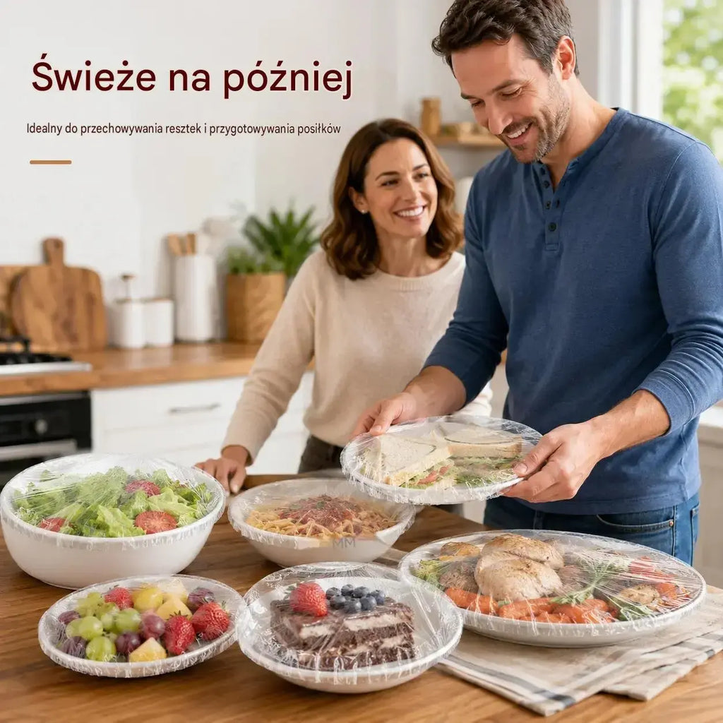 【200 sztuk】Jednorazowa folia spożywcza, idealna do pojemników i żywności. Świetnie przylega, zapewnia szczelne zamknięcie i jest łatwa w użyciu.