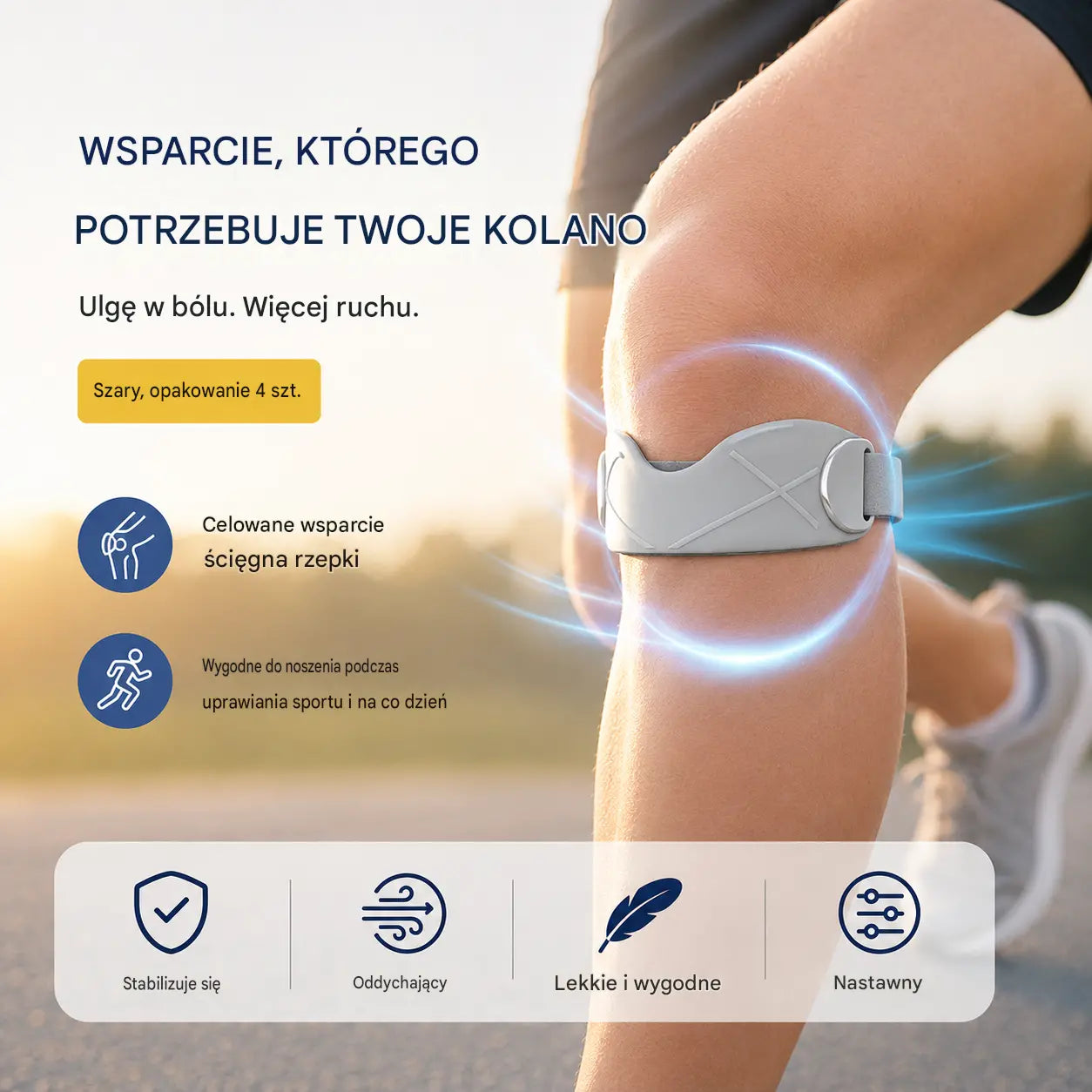 Kup jeden, drugi gratis!! 4 sztuka 99 zł🏃‍♀️ Sportowa orteza na kolano👉 Kolano potrzebuje czasu. Ta taśma Ci go zapewni.