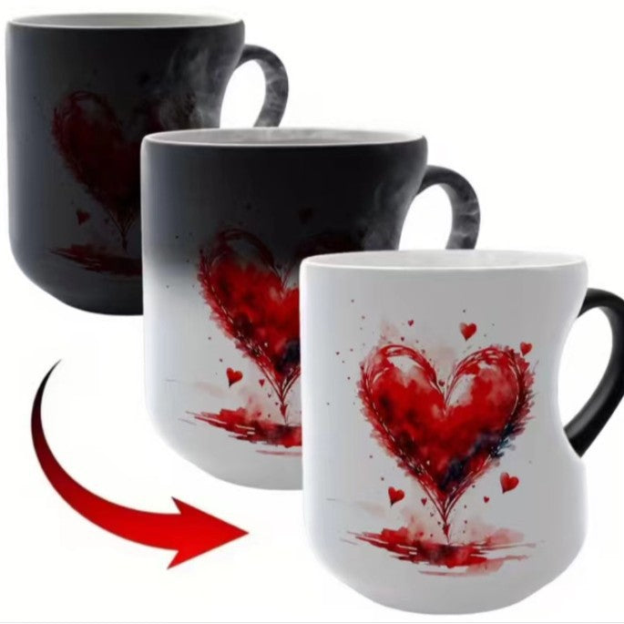 【Darmowa wysyłka, płatność przy odbiorze】Ceramiczny kubek na Walentynki z uchwytem w kształcie serca, który zmienia kolor💝✨