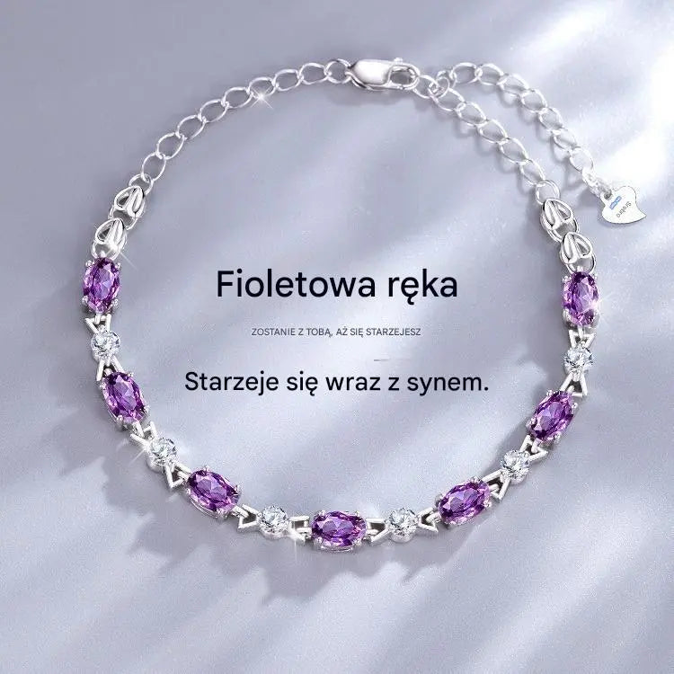 ✨✨【【Kup 1, a 1 otrzymasz gratis】💜Nowa romantyczna damska bransoletka z fioletowym kryształem ze srebra próby 925
