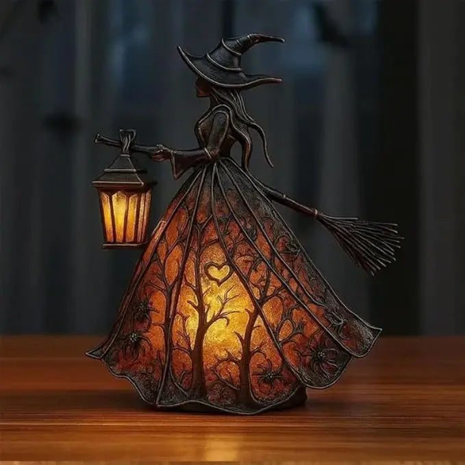 🧙‍‍♀️ Lampa czarownicy na Halloween, straszna gotycka dekoracja w kształcie latarni, wyjątkowa dekoracyjna figurka lampy stołowej, lampka nocna na nogach, odpowiednia do domu, ganku, biura, dekoracji na imprezę, może służyć jako prezent na Halloween.