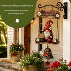 50% OFF！Dzwonek powitalny z krasnalem ogrodowym, tabliczka „Welcome”, retro dzwonek z brązu, żelazny uchwyt ścienny, dekoracja do ogrodu, na taras i podwórko.