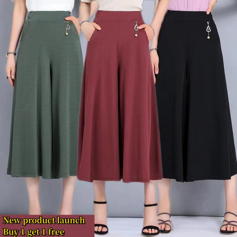 ❤️❤️【M-5XL】2026 Nowe damskie letnie szerokie nogawki Ice Silk Cropped Pants
