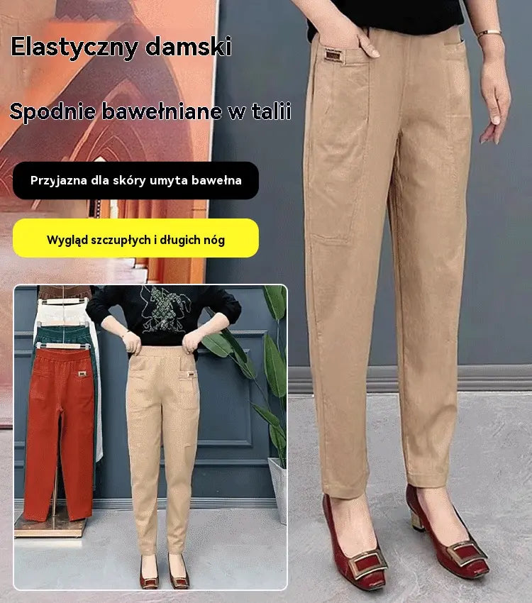 【50% OFF】🔥Gorąca wyprzedaż🔥Damskie spodnie bawełniane z elastyczną talią, rozmiary M~6XL