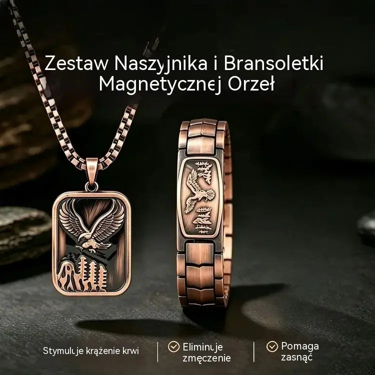 🔥【Bransoletka + Naszyjnik】Męska bransoletka magnetyczna z motywem orła