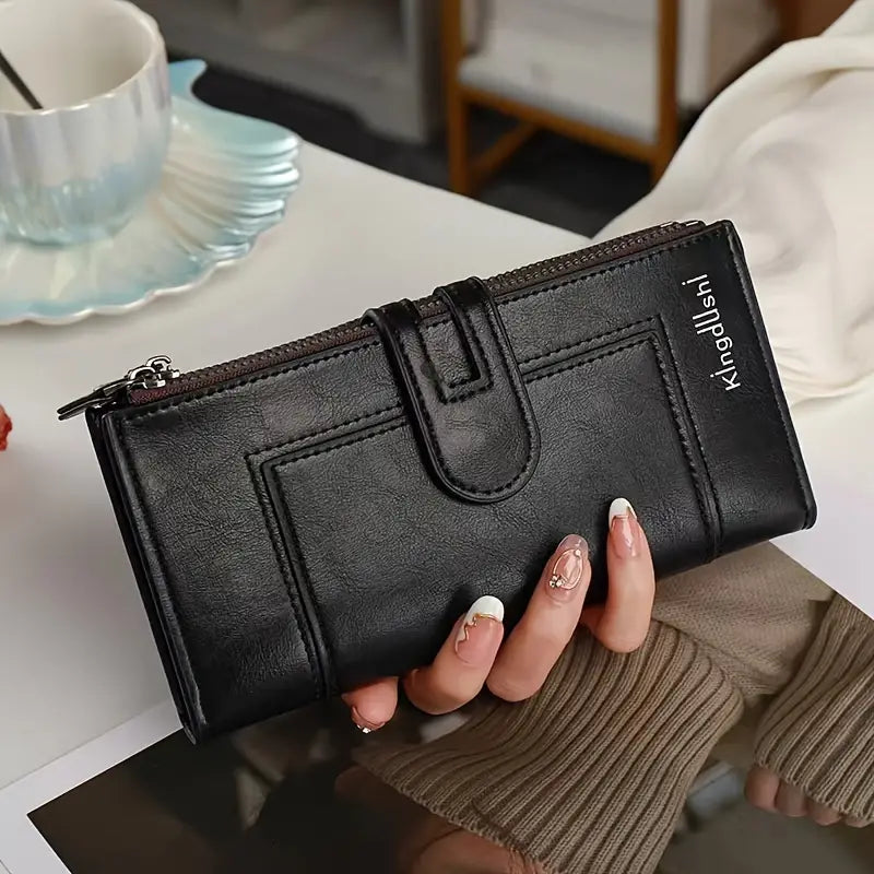 ✨50% OFF 👜 Damski portfel z prawdziwej skóry w stylu vintage, zapinany na podwójny zamek i z wieloma przegródkami na karty
