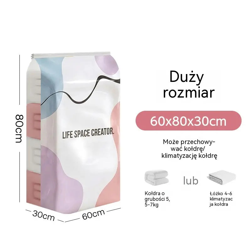🧳 5 artykułów za jedyne 109 zł 💨 Duże, wyciskane worki próżniowe do przechowywania: Nie wymagają pompki, są szczelne, idealne do oszczędzania miejsca w walizce i w domu ✈️