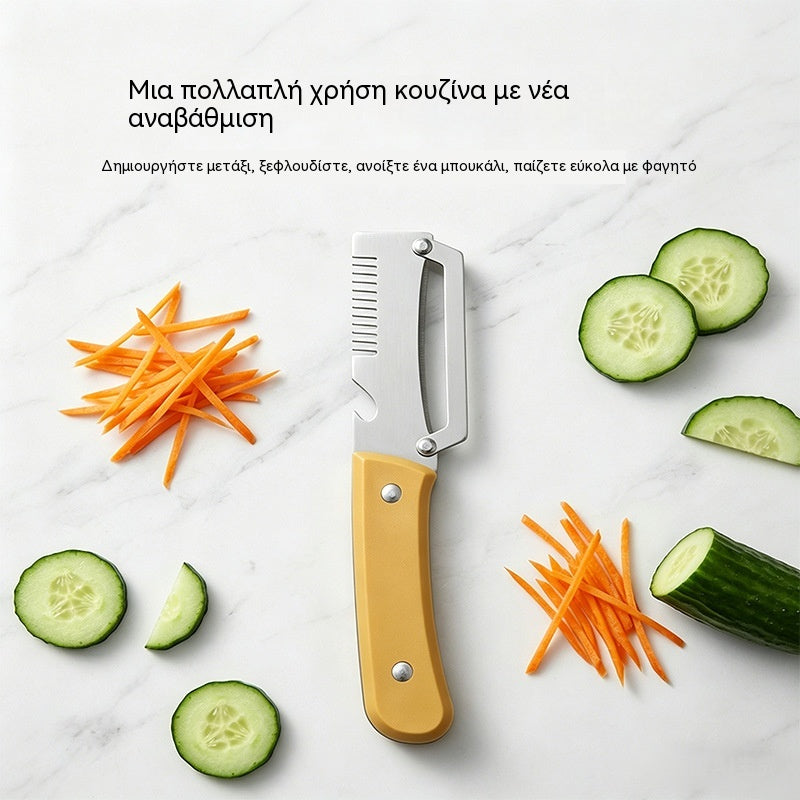 ✅Kup 1, drugi gratis (2 sztuki) 🧅🔪 Wielofunkcyjna obieraczka kuchenna 3 w 1: obiera, kroi i otwiera butelki! 🔥
