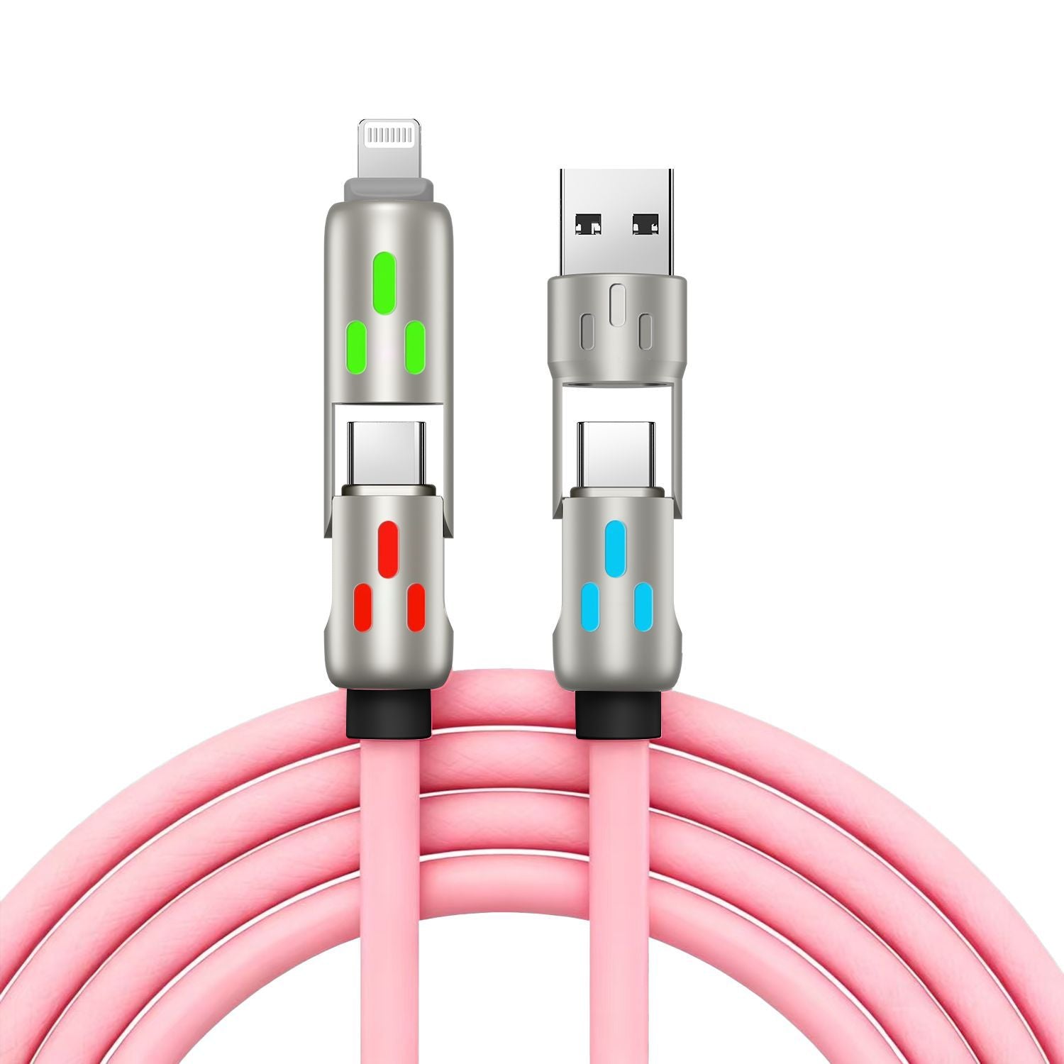 🔥 【2 sztuki za 99 zł】 🔥 (2 metry długości) Kabel 4 w 1 PD 240 W – USB-C, Lightning i szybkie ładowanie USB-A, aluminium i silikon, synchronizacja danych ⚡📱
