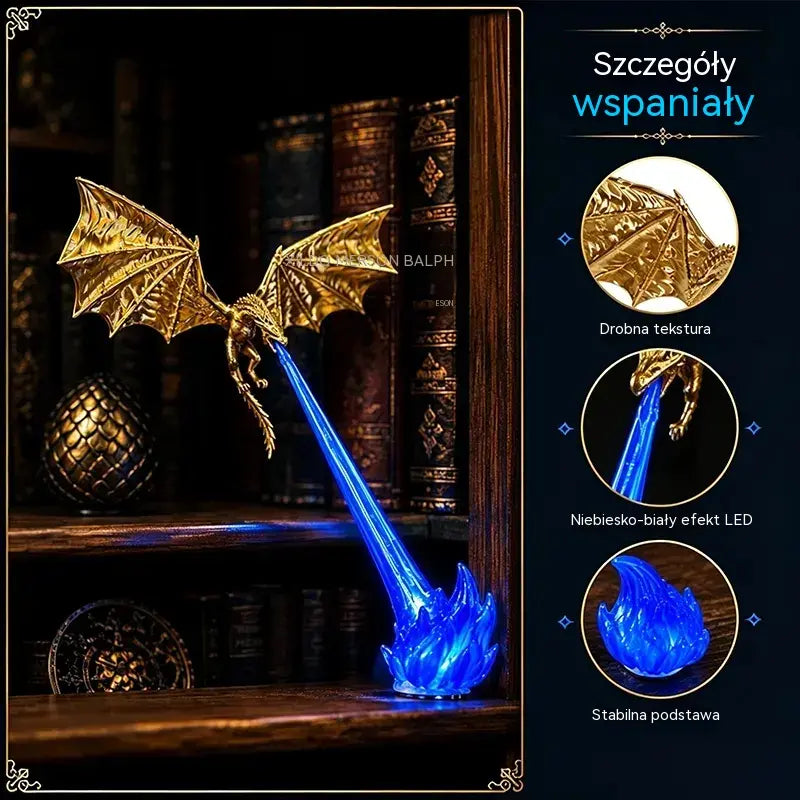 🐉🔥 Lampa LED 3D z ognistym smokiem | Fantazyjna świecąca dekoracja półki na książki