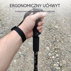 Regulowany kij trekkingowy ze stopu aluminium: wytrzymały, amortyzujący wstrząsy i lekki.
