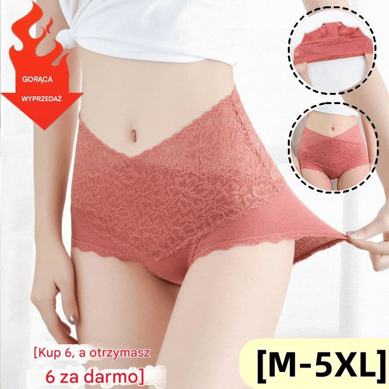 🔥【6 sztuk】👙Antybakteryjne bawełniane koronkowe majtki z wysokim stanem