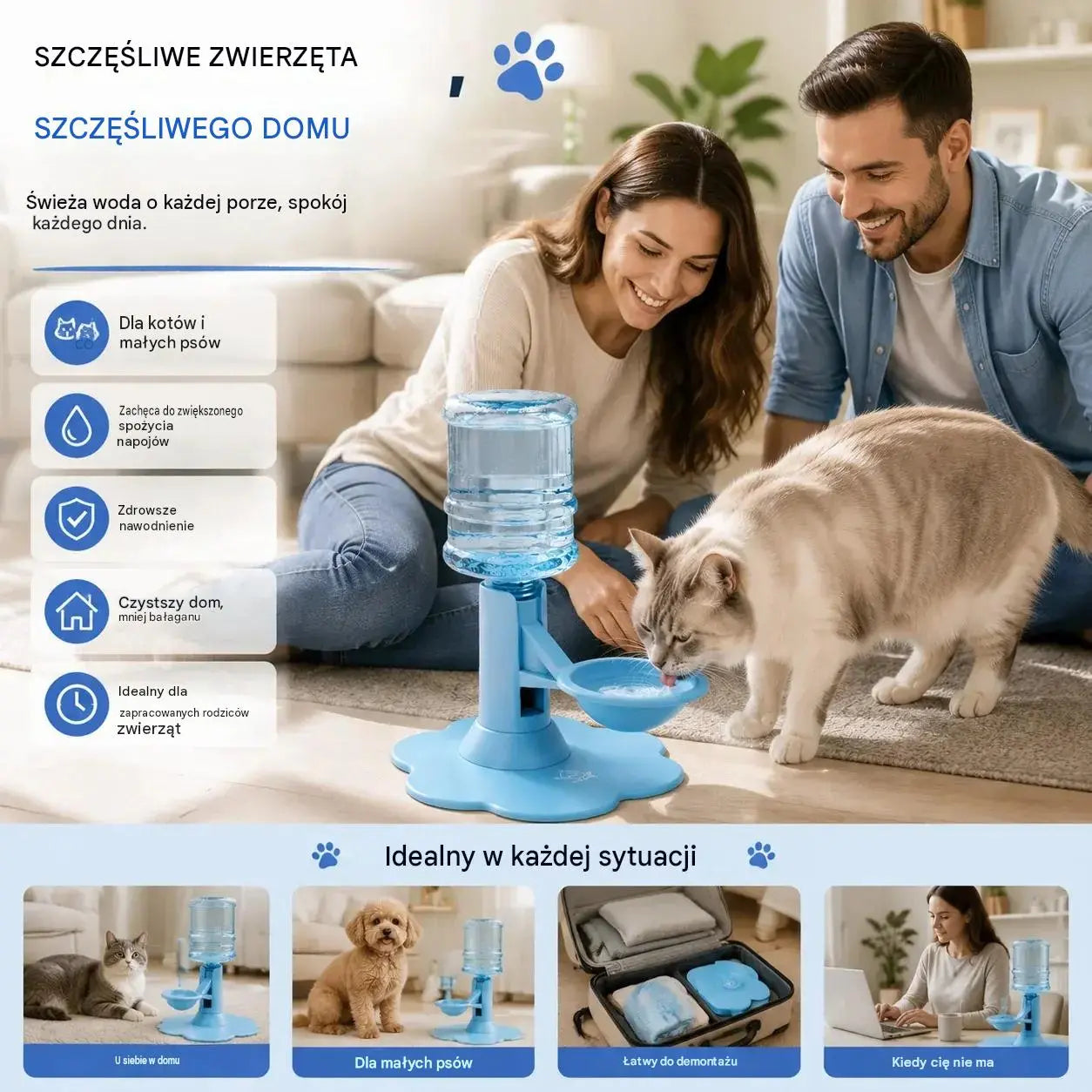 🐾 Automatyczny dozownik wody dla zwierząt – grawitacyjna, samonapełniająca się miska na wodę dla psów i kotów