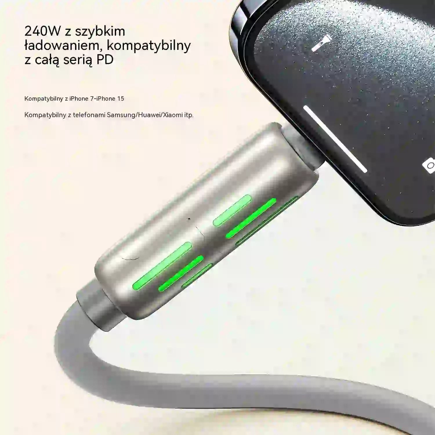 🔥 【2 sztuki za 99 zł】 🔥 (2 metry długości) Kabel 4 w 1 PD 240 W – USB-C, Lightning i szybkie ładowanie USB-A, aluminium i silikon, synchronizacja danych ⚡📱
