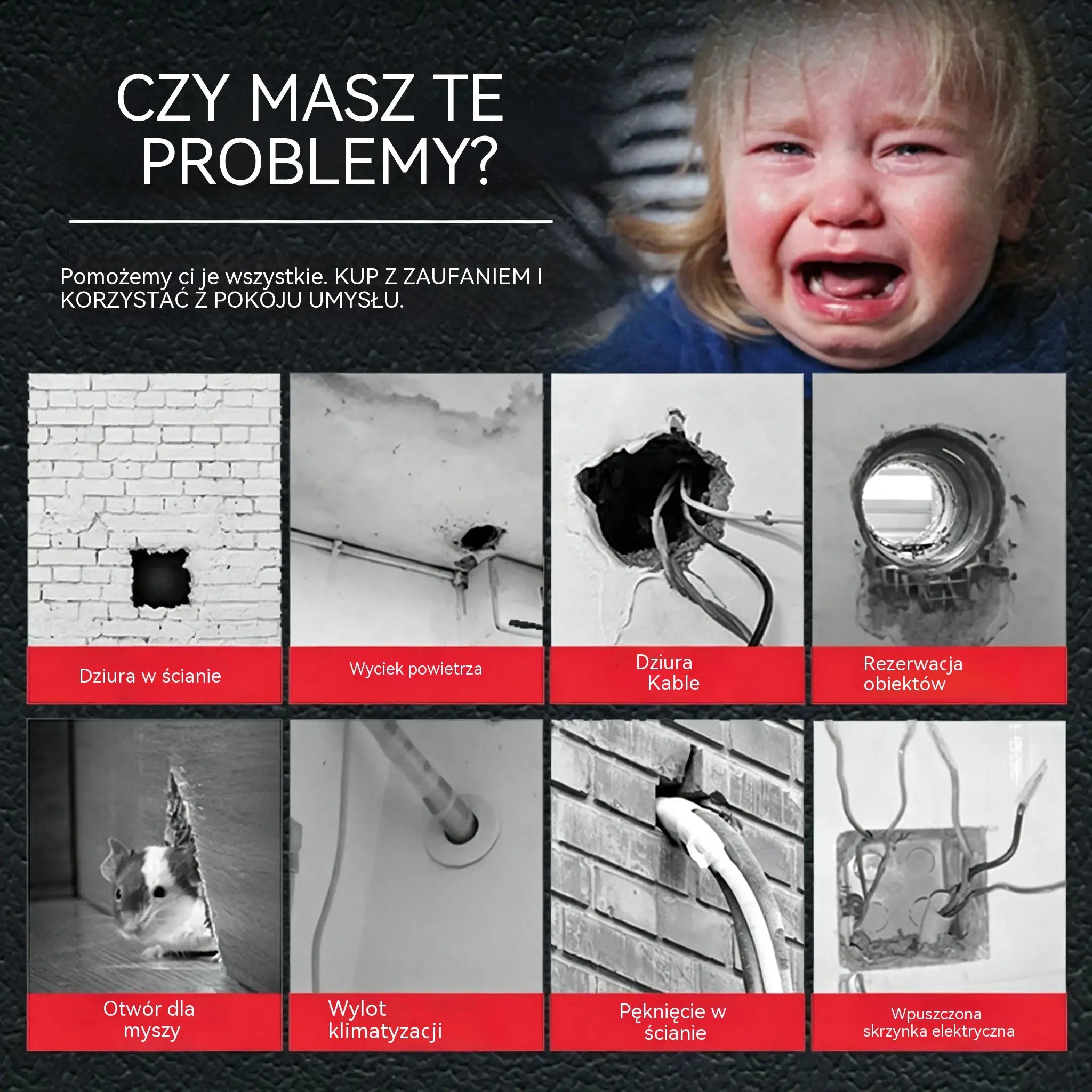 【10 sztuk za 99 zł】🔧 Biała wodoodporna szpachlówka uszczelniająca – naprawia otwory, ściany i rury klimatyzatorów 💧🏠