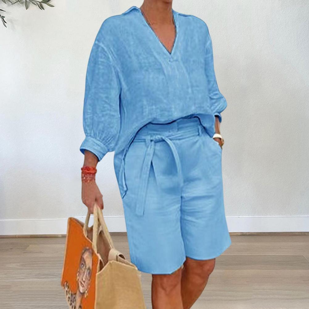 😍Specjalna oferta za pół ceny😍【S-5XL】❤️【Top + spodenki】2026 Najlepiej sprzedający się nowy damski letni komplet z bawełny i lnu