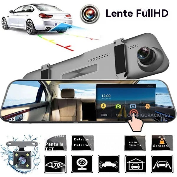 Grabadora insignia para auto con pantalla completa💻 4K HD ultra claro📲 Conexión a aplicación de teléfono móvil, control de voz🎙 Grabación dual delantera y trasera