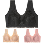 ✨【🔥Oferta ograniczona czasowo🔥】【3-częściowy zestaw】 Seksowny biustonosz damski w dużych rozmiarach bez stalowej ramki z zapięciem z przodu, model podkreślający linię pleców