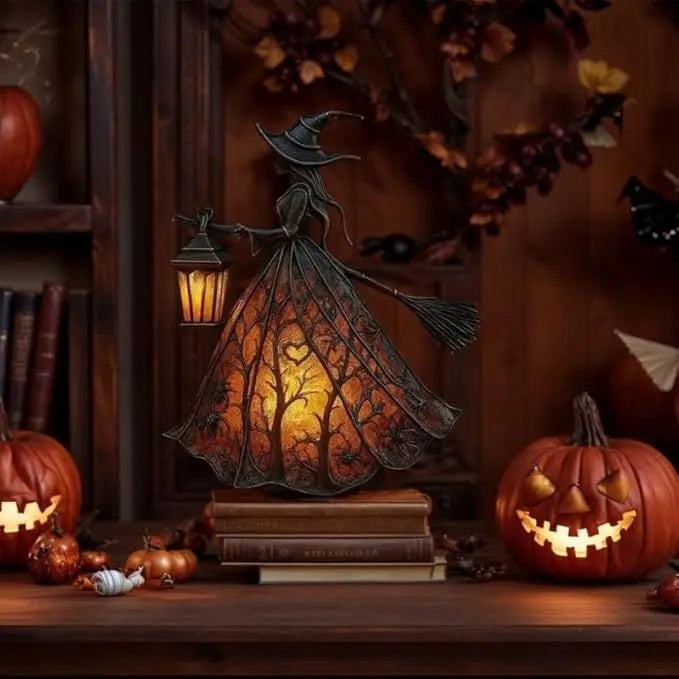 🧙‍‍♀️ Lampa czarownicy na Halloween, straszna gotycka dekoracja w kształcie latarni, wyjątkowa dekoracyjna figurka lampy stołowej, lampka nocna na nogach, odpowiednia do domu, ganku, biura, dekoracji na imprezę, może służyć jako prezent na Halloween.
