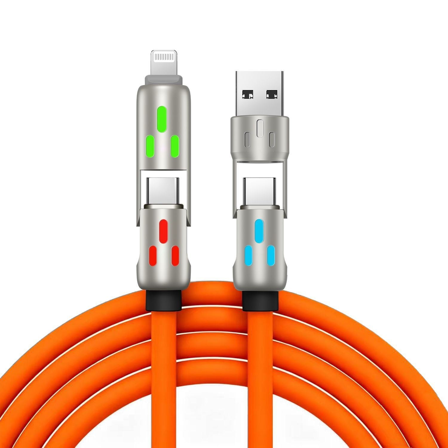 🔥 【2 sztuki za 99 zł】 🔥 (2 metry długości) Kabel 4 w 1 PD 240 W – USB-C, Lightning i szybkie ładowanie USB-A, aluminium i silikon, synchronizacja danych ⚡📱