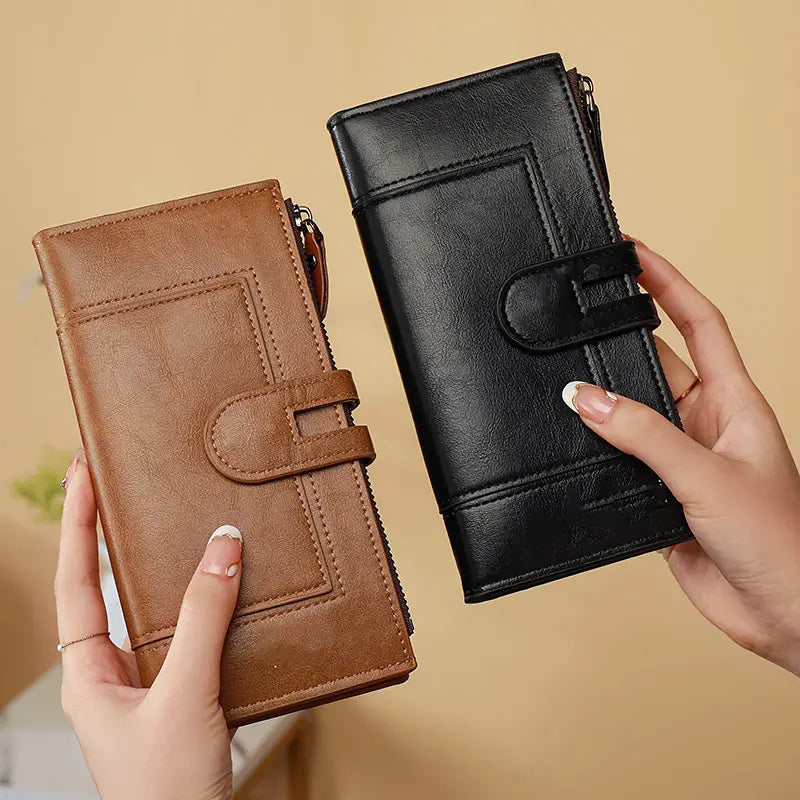 ✨50% OFF 👜 Damski portfel z prawdziwej skóry w stylu vintage, zapinany na podwójny zamek i z wieloma przegródkami na karty