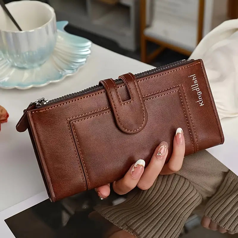 ✨50% OFF 👜 Damski portfel z prawdziwej skóry w stylu vintage, zapinany na podwójny zamek i z wieloma przegródkami na karty