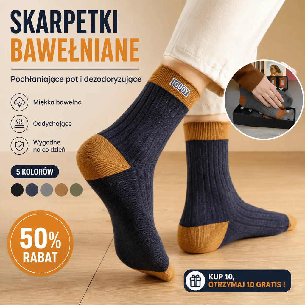 🔥🧦【Kup 5 par, a 5 otrzymasz gratis】✨🎉【Opakowanie 10 par】Nowe miękkie i wygodne skarpetki męskie z czystej bawełny, pochłaniające pot i odporne na zapachy