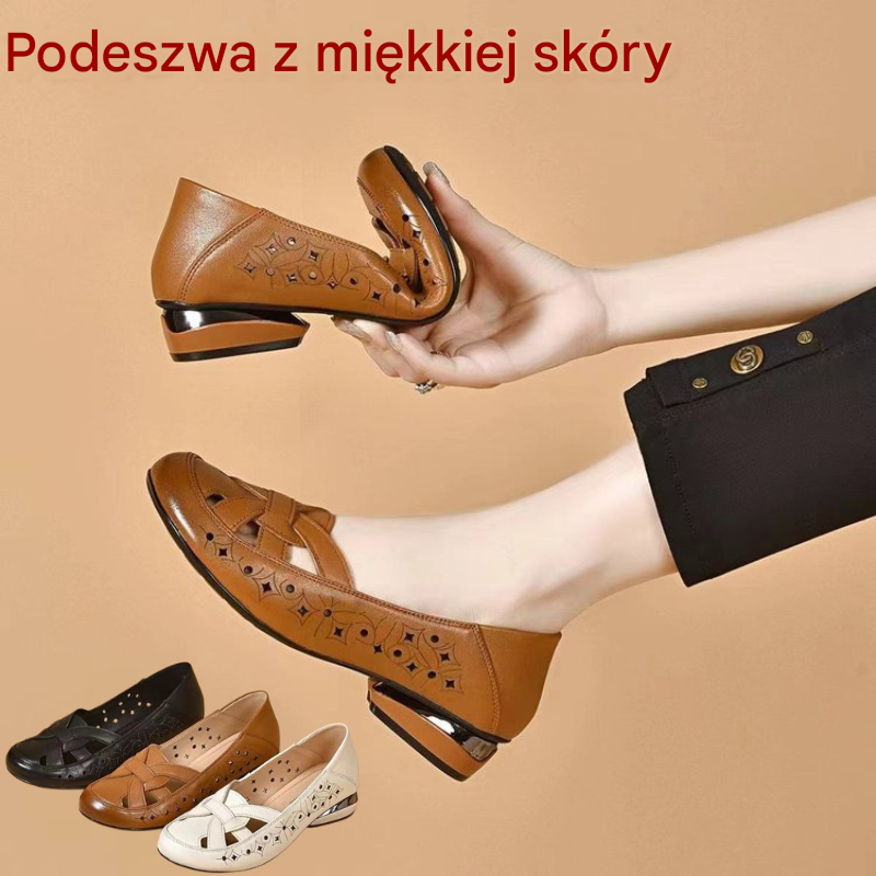 🔥Gorąca sprzedaż🔥【35-40】Nowe damskie sandały z okrągłym noskiem i prawdziwej skóry na małym obcasie