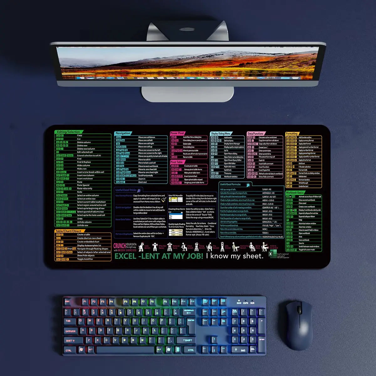 💻🖱【30 x 60 cm x 4 mm】Bardzo duża podkładka pod klawiaturę i mysz z nadrukowanymi skrótami klawiszowymi