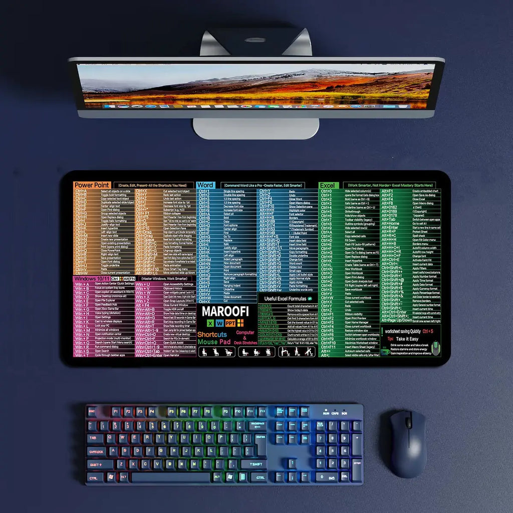 💻🖱【30 x 60 cm x 4 mm】Bardzo duża podkładka pod klawiaturę i mysz z nadrukowanymi skrótami klawiszowymi