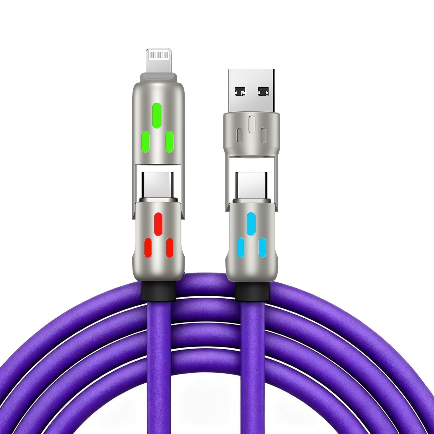 🔥 【2 sztuki za 99 zł】 🔥 (2 metry długości) Kabel 4 w 1 PD 240 W – USB-C, Lightning i szybkie ładowanie USB-A, aluminium i silikon, synchronizacja danych ⚡📱