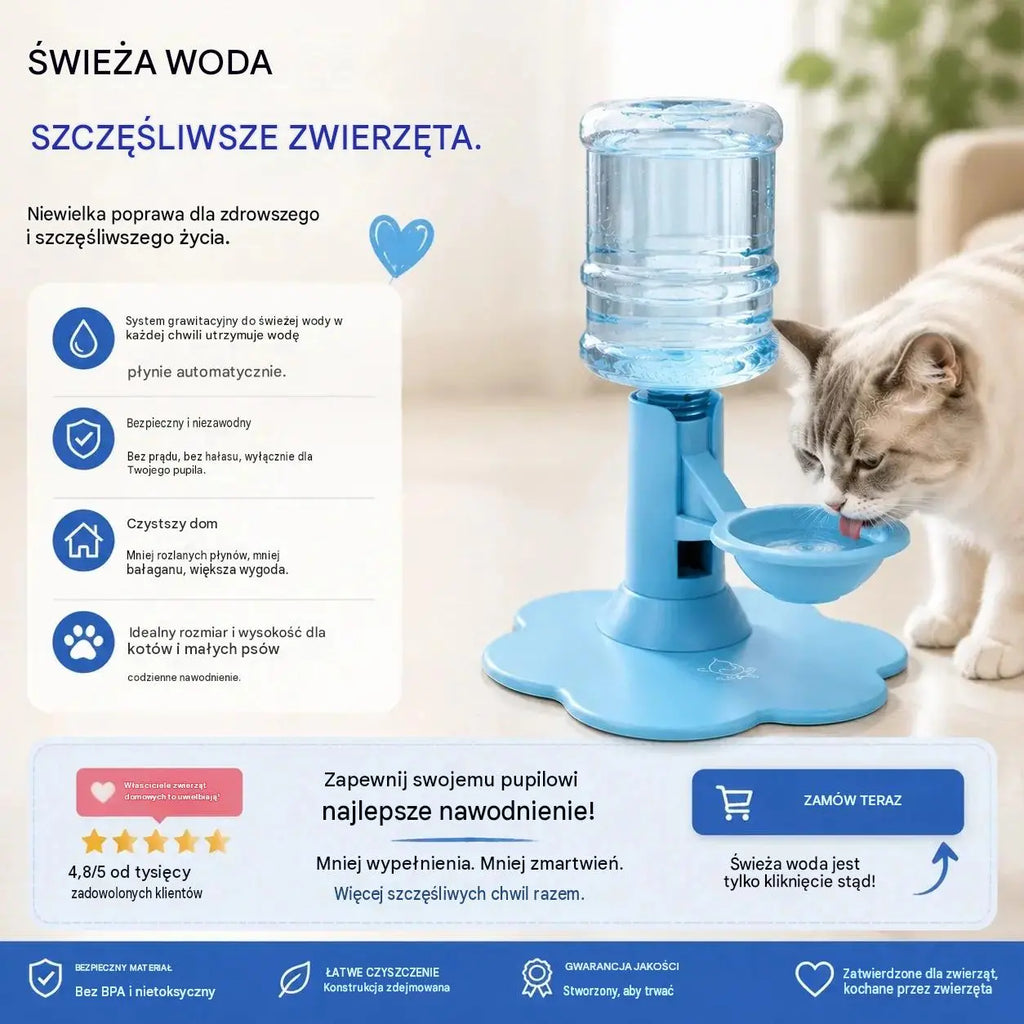 🐾 Automatyczny dozownik wody dla zwierząt – grawitacyjna, samonapełniająca się miska na wodę dla psów i kotów