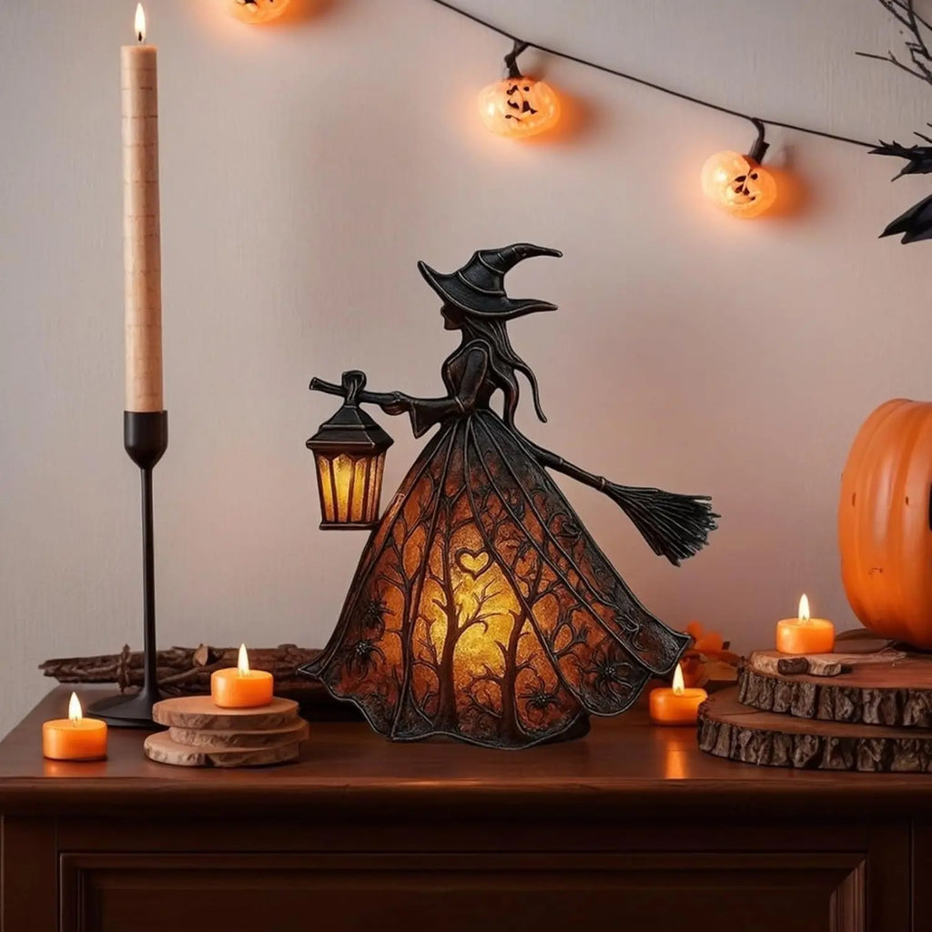🧙‍‍♀️ Lampa czarownicy na Halloween, straszna gotycka dekoracja w kształcie latarni, wyjątkowa dekoracyjna figurka lampy stołowej, lampka nocna na nogach, odpowiednia do domu, ganku, biura, dekoracji na imprezę, może służyć jako prezent na Halloween.