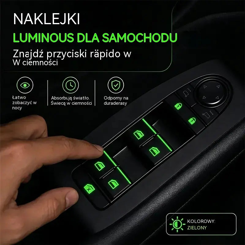【8 szt.】🚗 Naklejki fluorescencyjne na przyciski samochodowe | Natychmiastowa lokalizacja elementów sterujących, nawet w nocy
