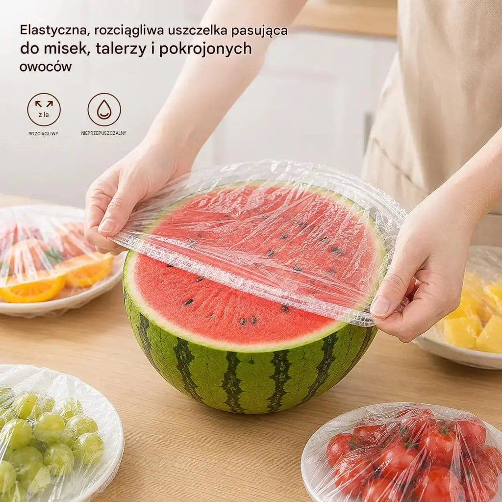 【200 sztuk】Jednorazowa folia spożywcza, idealna do pojemników i żywności. Świetnie przylega, zapewnia szczelne zamknięcie i jest łatwa w użyciu.