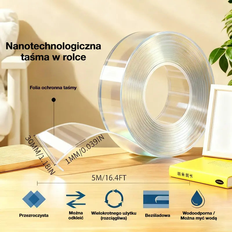💧【2 sztuki】 Dwustronna taśma nano o wysokiej przyczepności, przezroczysta taśma akrylowa, wodoodporna i pyłoszczelna