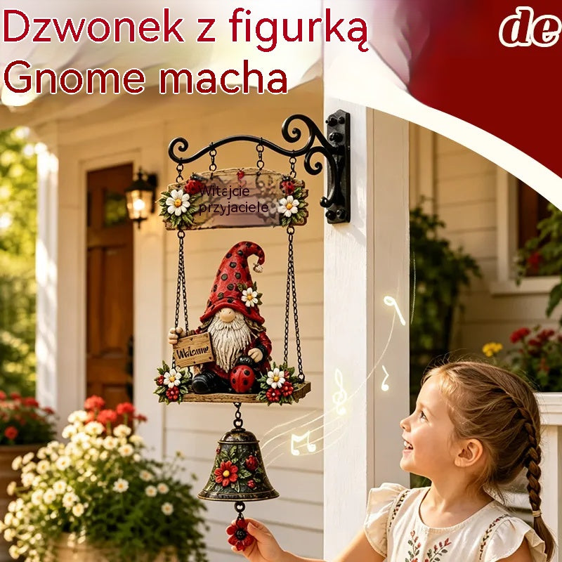 50% OFF！Dzwonek powitalny z krasnalem ogrodowym, tabliczka „Welcome”, retro dzwonek z brązu, żelazny uchwyt ścienny, dekoracja do ogrodu, na taras i podwórko.