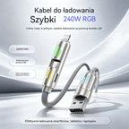 🔥 【2 sztuki za 99 zł】 🔥 (2 metry długości) Kabel 4 w 1 PD 240 W – USB-C, Lightning i szybkie ładowanie USB-A, aluminium i silikon, synchronizacja danych ⚡📱