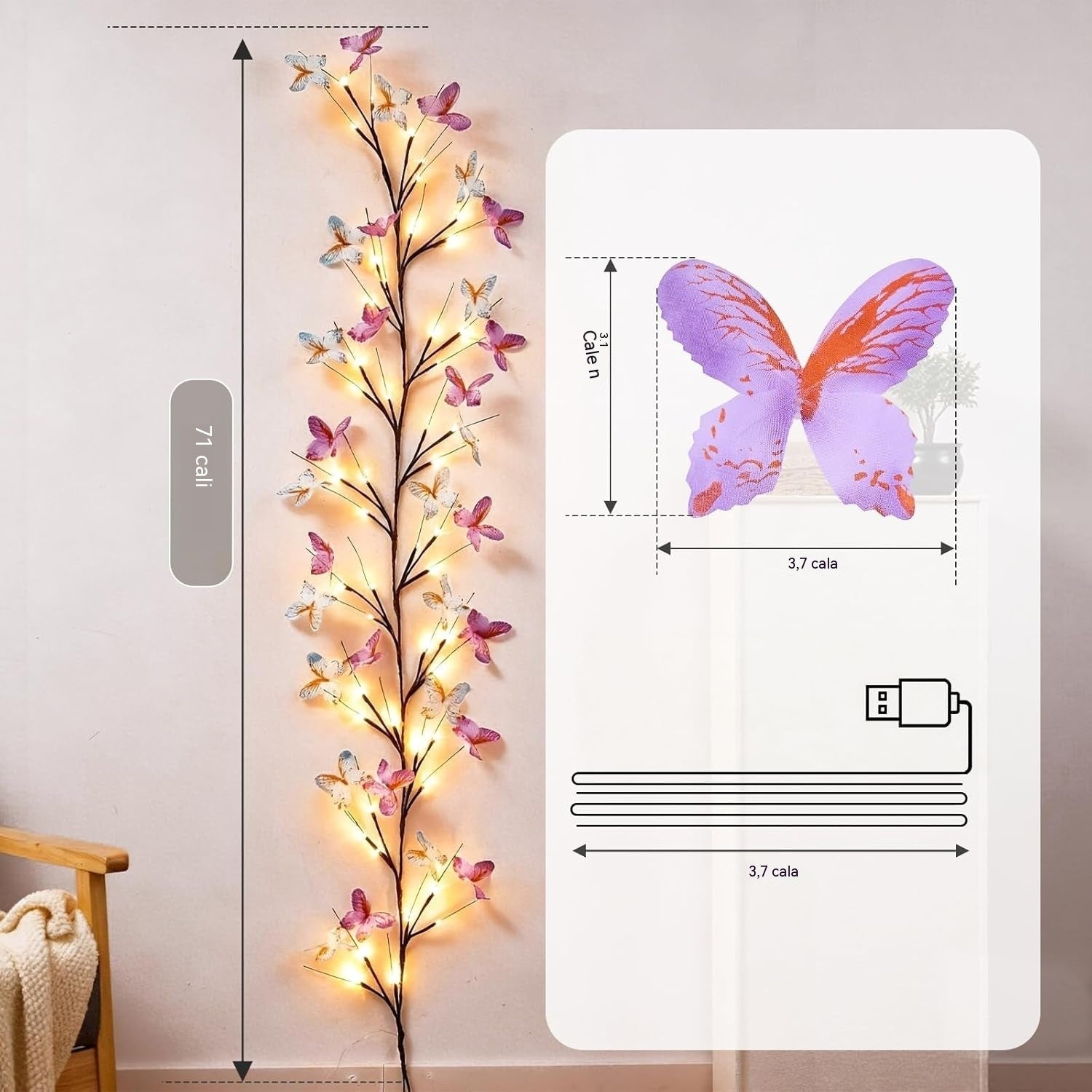 🦋✨ Elastyczne lampki LED w formie girlandy z motylami – udekoruj swój dom magiczną i ciepłą atmosferą 💡