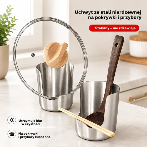 Kup 1, otrzymaj 1 gratis – 【2 szt.】Stojak ze stali nierdzewnej na pokrywki, chochle i łopatki – zintegrowany organizer kuchenny, stabilny i antypoślizgowy.